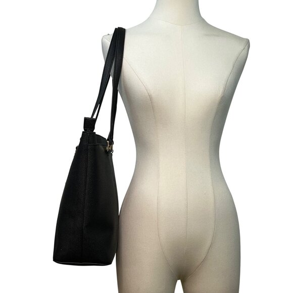 Calvin Klein Black Faux Leather With Gold Chain Detail & Dual Straps Tote Bag - Picture 3 of 14